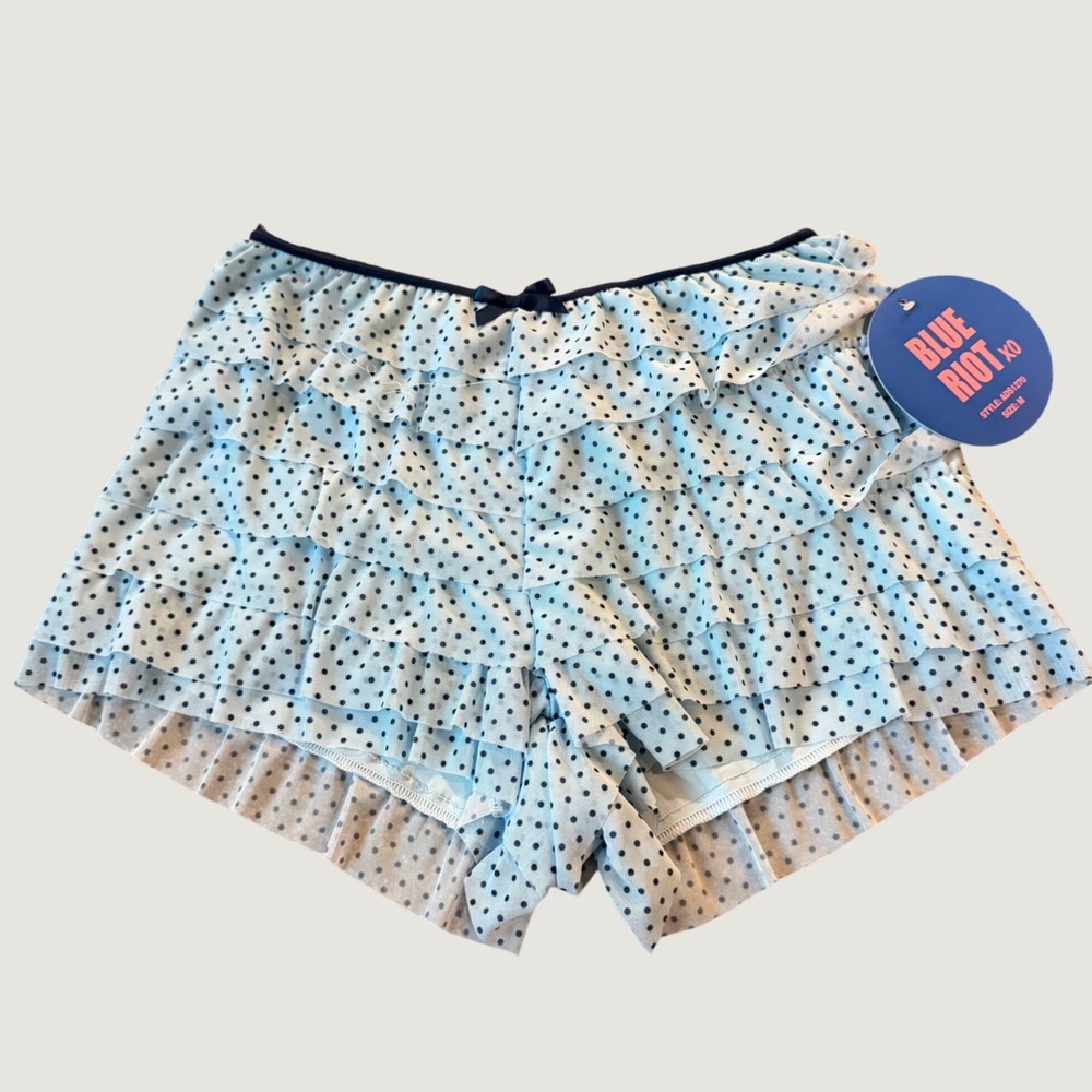 Blue Riot Ruffle Pajama Shorts Size M Polka Dot Mesh Tiered Tap Shorts Blue